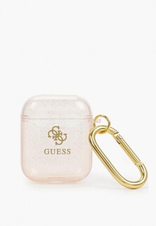 Чехол для наушников Guess Airpods 1/2, TPU with carabin Transparent Glitter 4G Gold