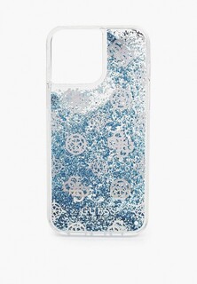 Чехол для iPhone Guess 13 Pro Max, Liquid Glitter Peony Hard Blue