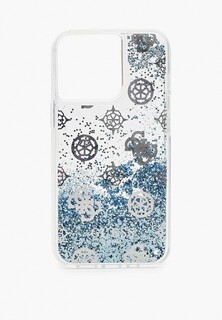 Чехол для iPhone Guess 13 Pro, Liquid Glitter Peony Hard Blue