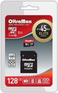 Карта памяти MicroSDXC 128GB OltraMax OM128GCSDXC10UHS-1-ElU1 Class 10 Elite UHS-I (45 Mb/s) + SD адаптер