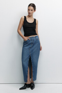 юбка джинсовая женская Юбка миди джинсовая прямая с разрезом спереди Befree