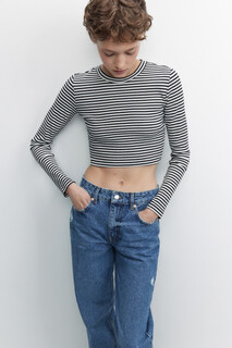 джемпер женский Лонгслив хлопковый укороченный в полоску Befree