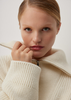 Свитер с вставкой на молнии NICEONE [Молочный, M]