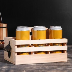 Ящик для пива 27×18×18.5 см с открывашкой, под 6 бутылок, деревянный Дарим Красиво
