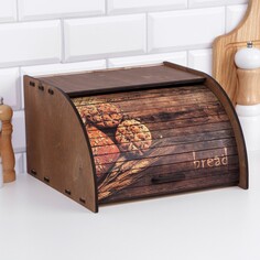 Хлебница деревянная с декором, 29,6х29,6х18,3х0,6 см NO Brand