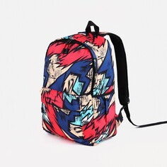 Рюкзак школьный из текстиля на молнии, 3 кармана, цвет красный/синий NO Brand