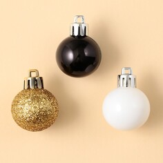 Ёлочные шары новогодние, на новый год, пластик, d-3 см, 6 шт, цвета черный, золотой, белый Зимнее волшебство