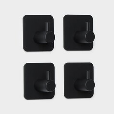 Крючки самоклеющиеся для ванной комнаты, 4 шт, цвет черный Stölz