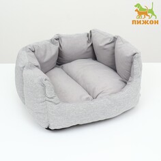 Лежак с подушкой рогожка, вельвет, 50 х 40 х 23 см,серый Пижон