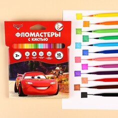 Фломастеры с кистью, 12 цветов, тачки Disney