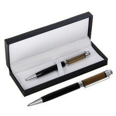 Ручка подарочная, шариковая, в кожзам футляре, поворотная, vip корпус, черная с серебристыми вставками Calligrata