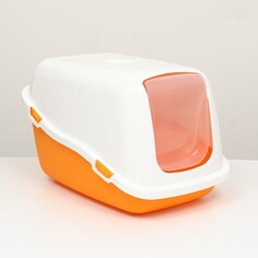Pet-it домик-туалет для кошек comfort, (совок в наборе), 57x39x41, оранжевый/белый NO Brand