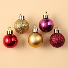 Ёлочные шары новогодние, на новый год, пластик, d-3 см, 28 шт, цвета красный, винный и золотой Зимнее волшебство