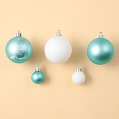 Ёлочные шары новогодние, на новый год, пластик, d-3 и d-6, 15 шт, голубой и белый Зимнее волшебство