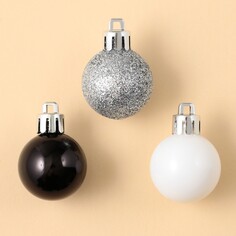Ёлочные шары новогодние, на новый год, пластик, d-3 см, 6 шт, цвета черный, серебристый, белый Зимнее волшебство