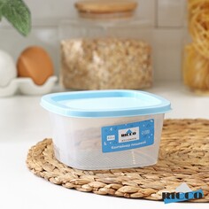 Контейнер пищевой ricco, 500 мл, 12,2×12,2×6,2 см, квадрат, цвет голубой