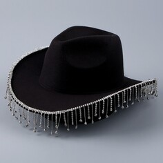 Шляпа ковбойская, со стразами, р. 56 см, цвет черный Страна Карнавалия