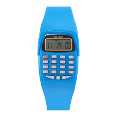 Часы наручные электронные детские, с калькулятором, ремешок силикон, l-21 см, синие NO Brand