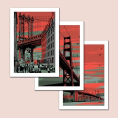 Набор интерьерных постеров (плакатов) 30х40 см, 3 шт, 250 гр/м2, 6-025, NO Brand