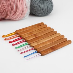 Набор крючков для вязания, с бамбуковыми ручками, d = 2-6 мм, 13,5 см, 9 шт Арт Узор