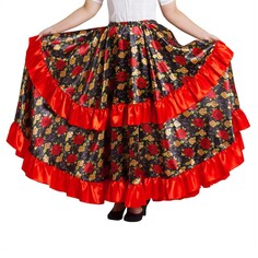 Цыганская юбка для девочки с двойной красной оборкой длина 67 (рост 122-128) Страна Карнавалия