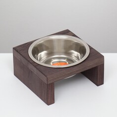 Подставка одинарная с миской, металл 16 х 14,5 х 6,5 см 2 х 240 мл, венге Пижон