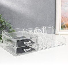 Шкатулка-органайзер пластик 2 ящика прозрачная 9х15х30,5 см NO Brand
