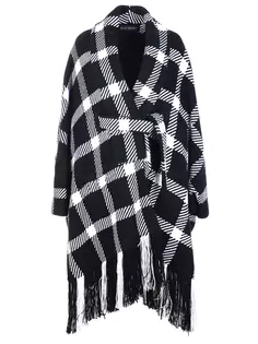Пончо в клетку с бахромой Balmain