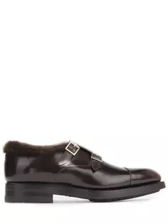 Кожаные туфли-монки с мехом Santoni