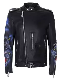 Куртка кожаная с принтом Philipp Plein