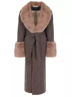 Пальто в клетку с мехом норки Kiton