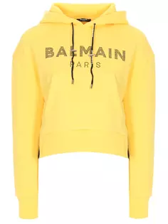 Худи хлопковое с принтом Balmain