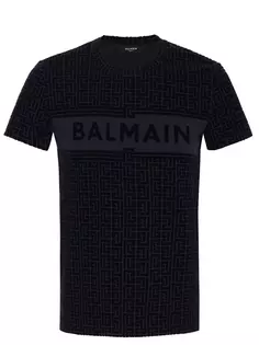 Футболка хлопковая с принтом Balmain
