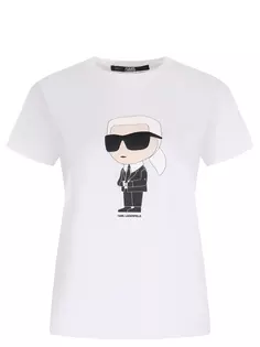 Футболка хлопковая с принтом K/Ikonik Karl Lagerfeld