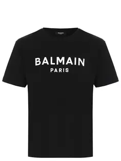 Футболка хлопковая с принтом Balmain