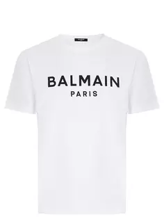 Футболка хлопковая с принтом Balmain