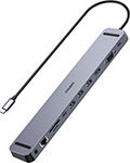 USB-концентратор (хаб) Choetech 11 в 1, 4 x USB 3.0, 1 x USB-C PD, 1 x 4K HDMI, 1 x VGA, 1 x RJ45, 1 x jack 35 mm, 2 x SD/Micro SD (HUB-M20-GY)