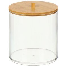 Контейнер для ватных дисков, 11х11х12 см, бамбуковая крышка, пластик, прозрачный, Y4-7850