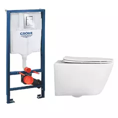 Комплект инсталляция Grohe Rapid SL 39501000 с унитазом Aquatek Бетта AQ1253W-00 безободковый с микролифтом клавиша цвет хром