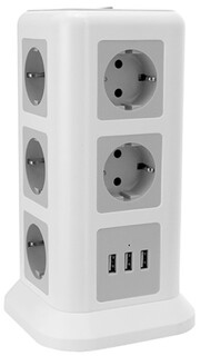 Сетевой фильтр TESSAN TPS01-DE Grey 11 евророзеток 220В и 3 USB и кн. питания, 2500Вт, до 10А, кабель 2м, защита от перегрузки (80001848)