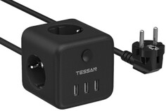 Сетевой фильтр TESSAN TS-301 Black 3 евророзетки 220В и 3 USB и кн. питания, 2500Вт, до 10А, кабель 1,5м (80001823)