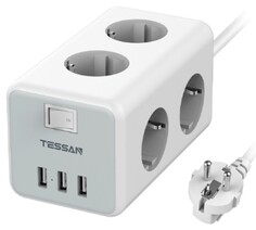 Сетевой фильтр TESSAN TS-306 Grey 6 евророзеток 220В и 3 USB и кн. питания, 3600Вт, до 16А, кабель 2м (80001847)