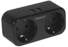 Сетевой фильтр TESSAN TS-321-DE Black 2 евророзетки 220В и 2 USB порта, 3600Вт, до 16А (80001841)