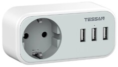 Сетевой фильтр TESSAN TS-329 Grey 1 розетка 220В и 3 USB порта, 3600Вт, до 16А (80001845)