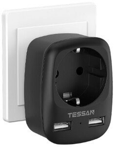 Сетевой фильтр TESSAN TS-611-DE Black 1 розетка 220В и 2 USB порта, 4000Вт, до 16А (80001856)