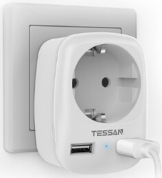 Сетевой фильтр TESSAN TS-611-DE White 1 розетка 220В и 2 USB порта, 4000Вт, до 16А (80001854)