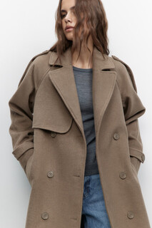 пальто женское Пальто-тренчкот длинное двубортное из драповой ткани Befree