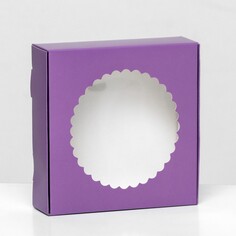 Подарочная коробка сборная с окном, 11,5 х 11,5 х 3 см , сиреневый Upak Land