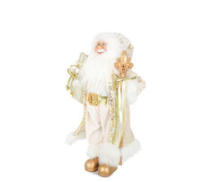Новогодние украшения Maxitoys Дед Мороз в длинной золотой шубке с подарками и посохом 30 см