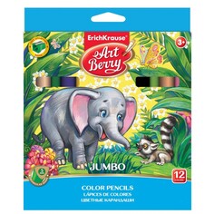 Карандаши, восковые мелки, пастель ArtBerry Цветные карандаши трехгранные Jumbo 12 цветов с точилкой